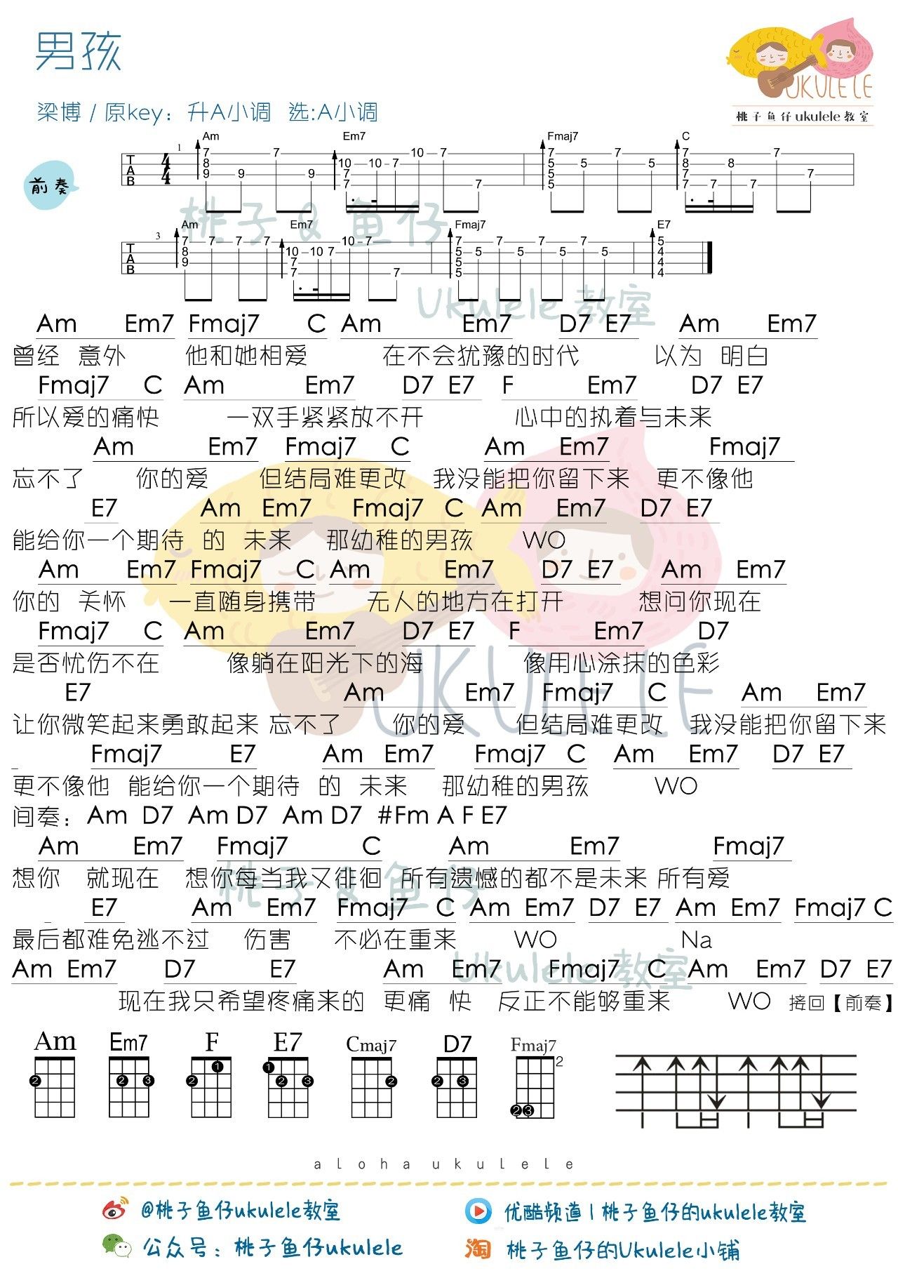 《男孩》尤克里里谱