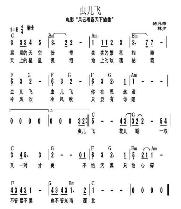 虫儿飞吉他谱_吉他谱虫儿飞简谱_吉他谱虫儿飞教学视频