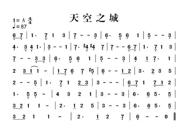 天空之城手机钢琴谱（最好是数字123的）