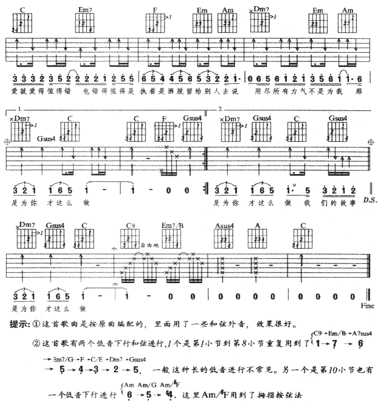 【值得吉他谱】值得-扫描吉他谱