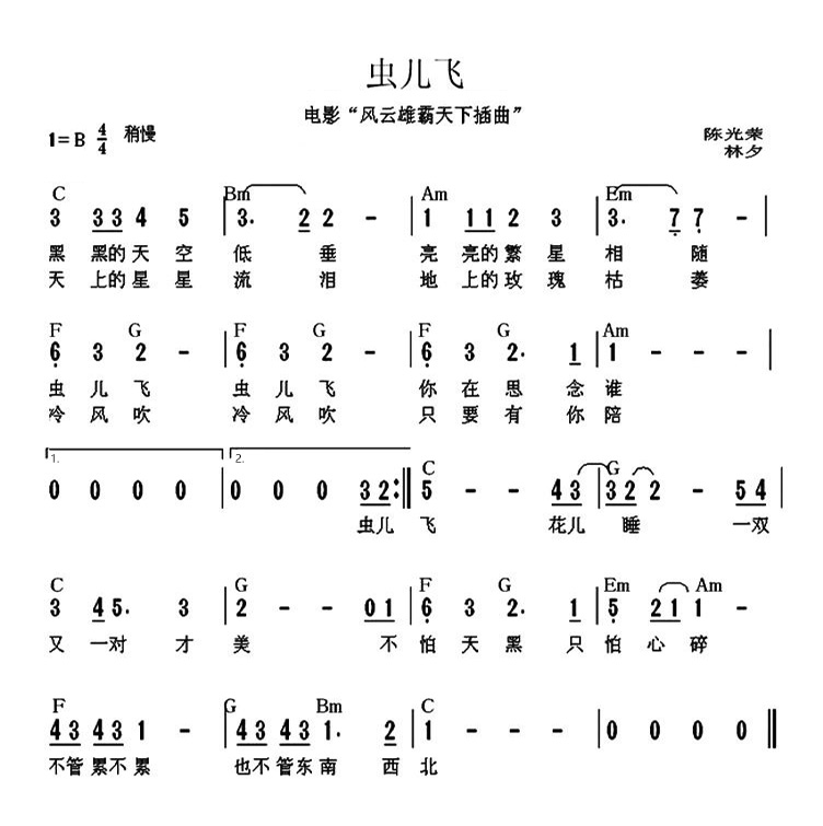 虫儿飞的简谱（葫芦丝）