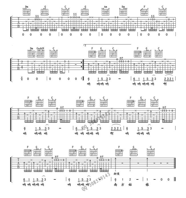 《南方姑娘吉他谱》_赵雷_F调_吉他图片谱4张 图4