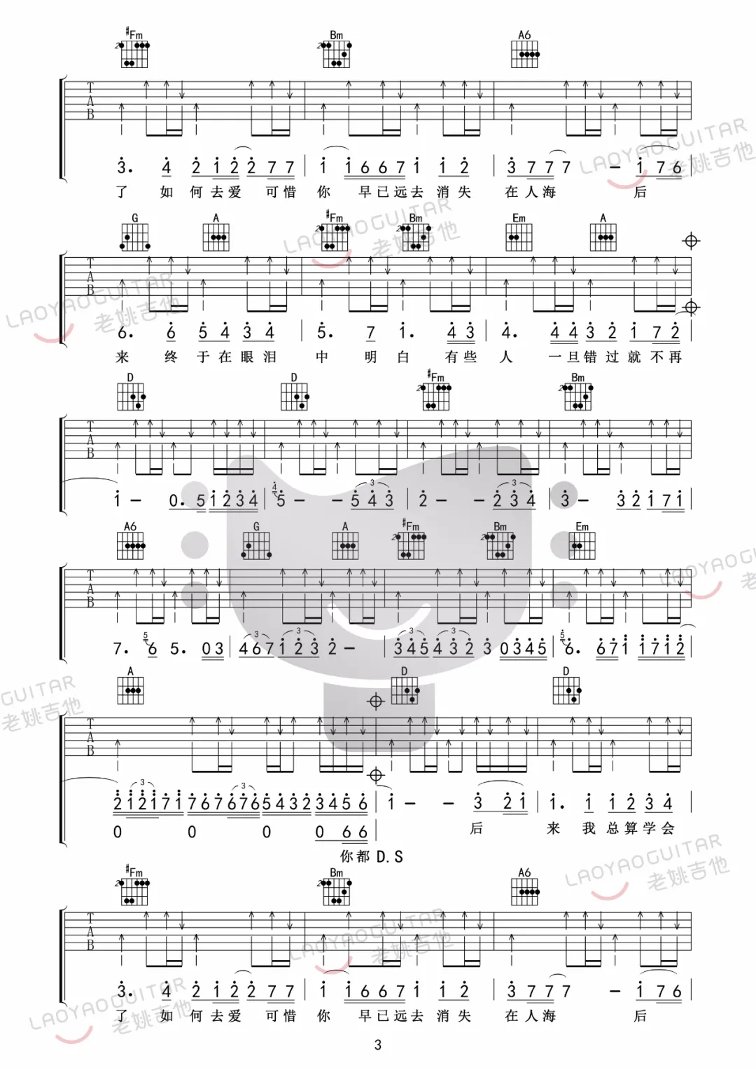 刘若英《后来》D调吉他谱