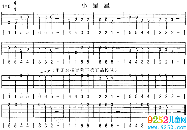 吉他谱小星星_小星星吉他谱_吉他谱入门简谱歌谱小星星