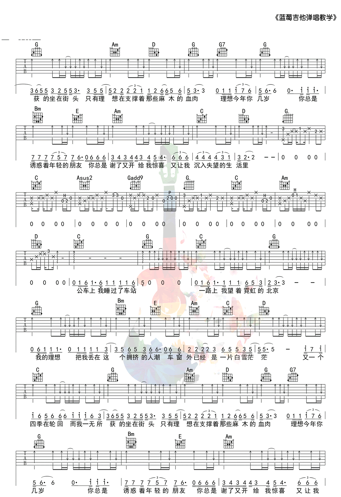 《理想吉他谱》_赵雷__G调弹唱谱完整版_G调_吉他图片谱4张 图3