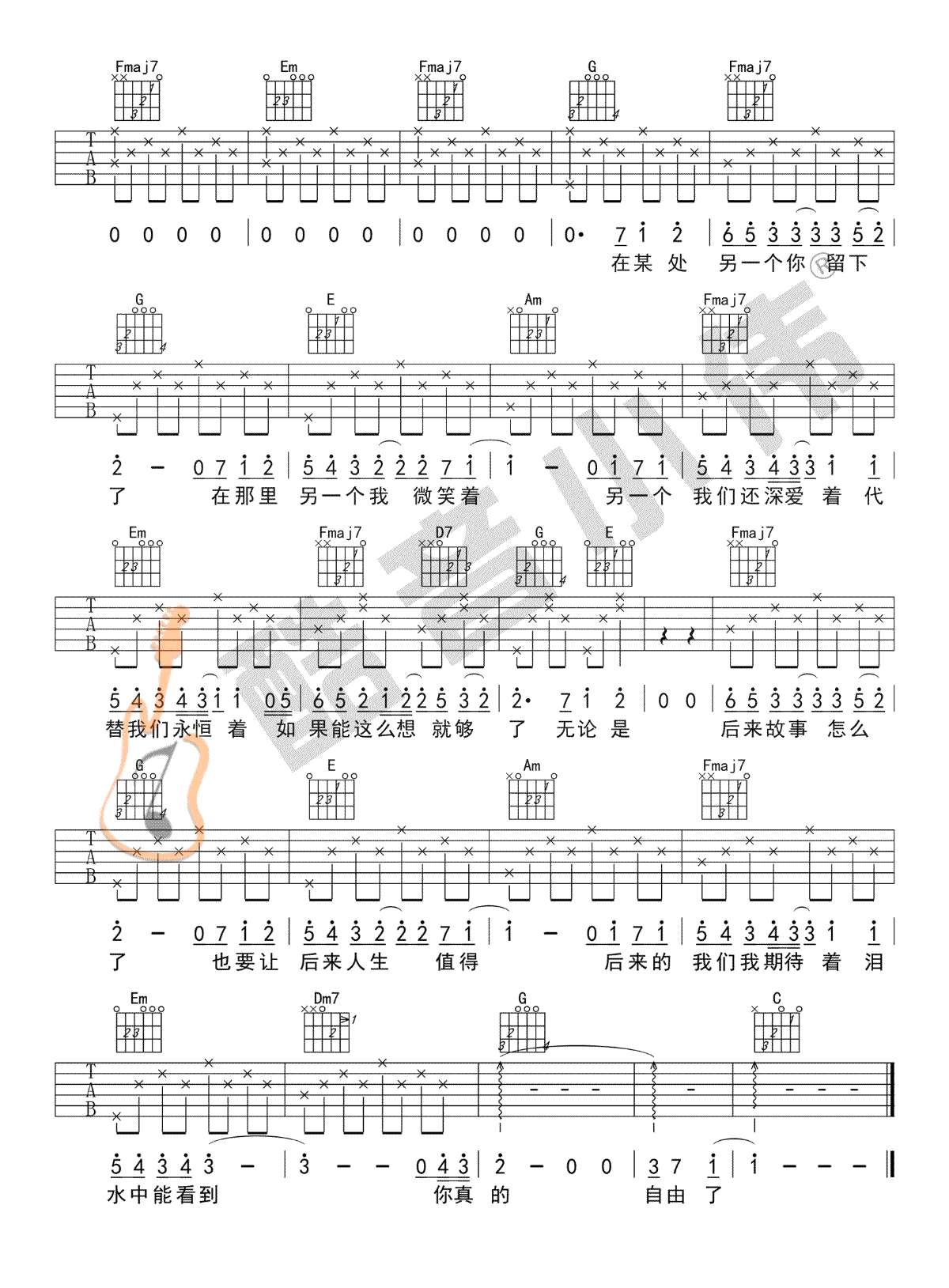 《后来的我们吉他谱》_五月天__C调简单版_C调_吉他图片谱4张 图4