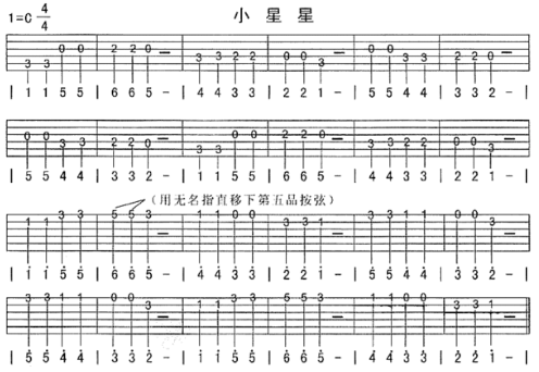 吉他谱入门简谱歌谱小星星_吉他乐谱大全小星星_小星星吉他谱