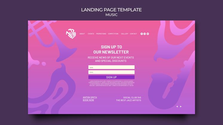 登陆页模板爵士音乐节和俱乐部的登录页模板爵士乐网页模板网页