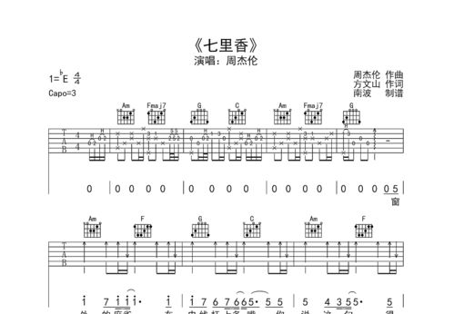 七里香吉他谱c调简单版，七里香吉他谱c调原版