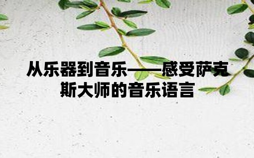 从乐器到音乐——感受萨克斯大师的音乐语言