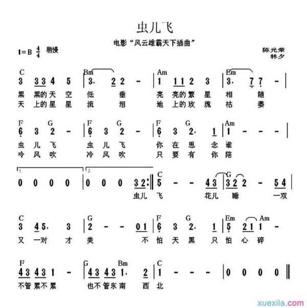 钢琴谱虫儿飞数字_虫儿飞钢琴谱_钢琴谱虫儿飞双手