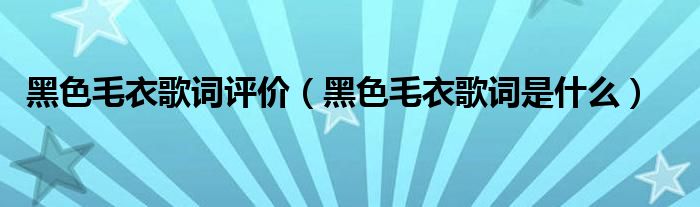 黑色毛衣歌词评价（黑色毛衣歌词是什么）