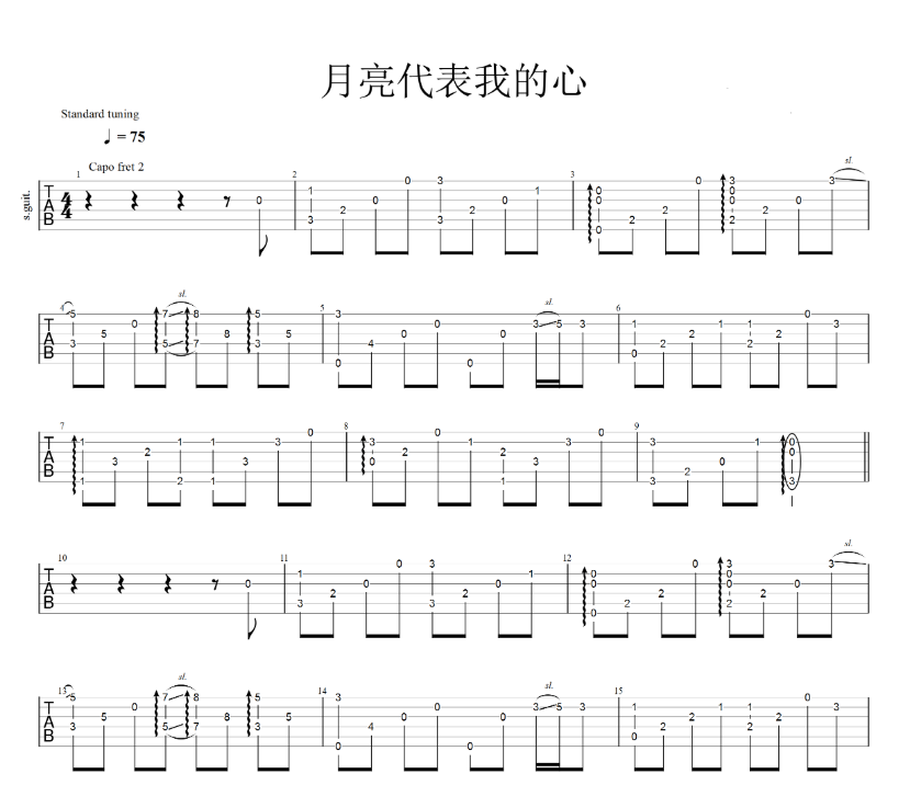 《月亮代表我的心吉他谱》_邓丽君_吉他图片谱3张 图1