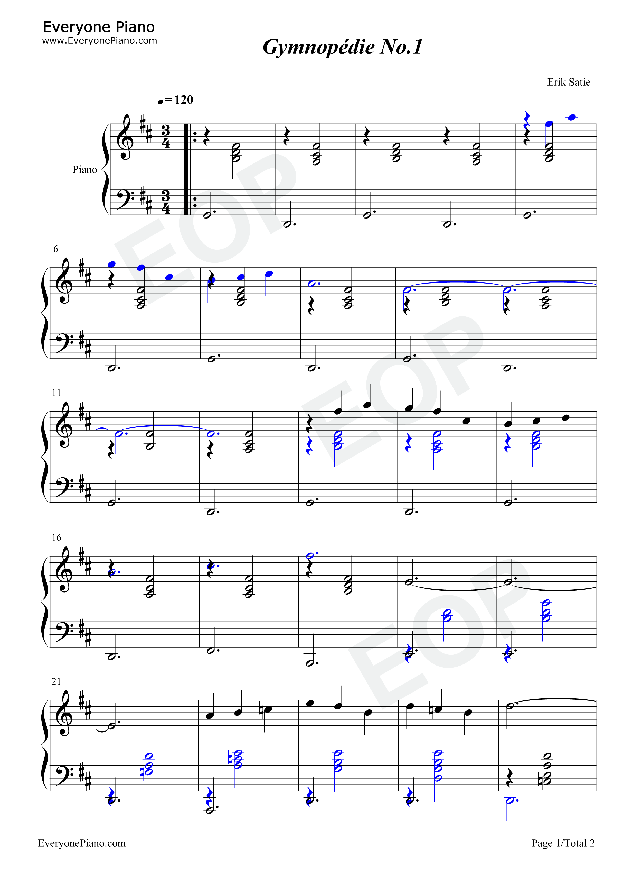 Gymnopédie No.1钢琴谱-Erik Satie