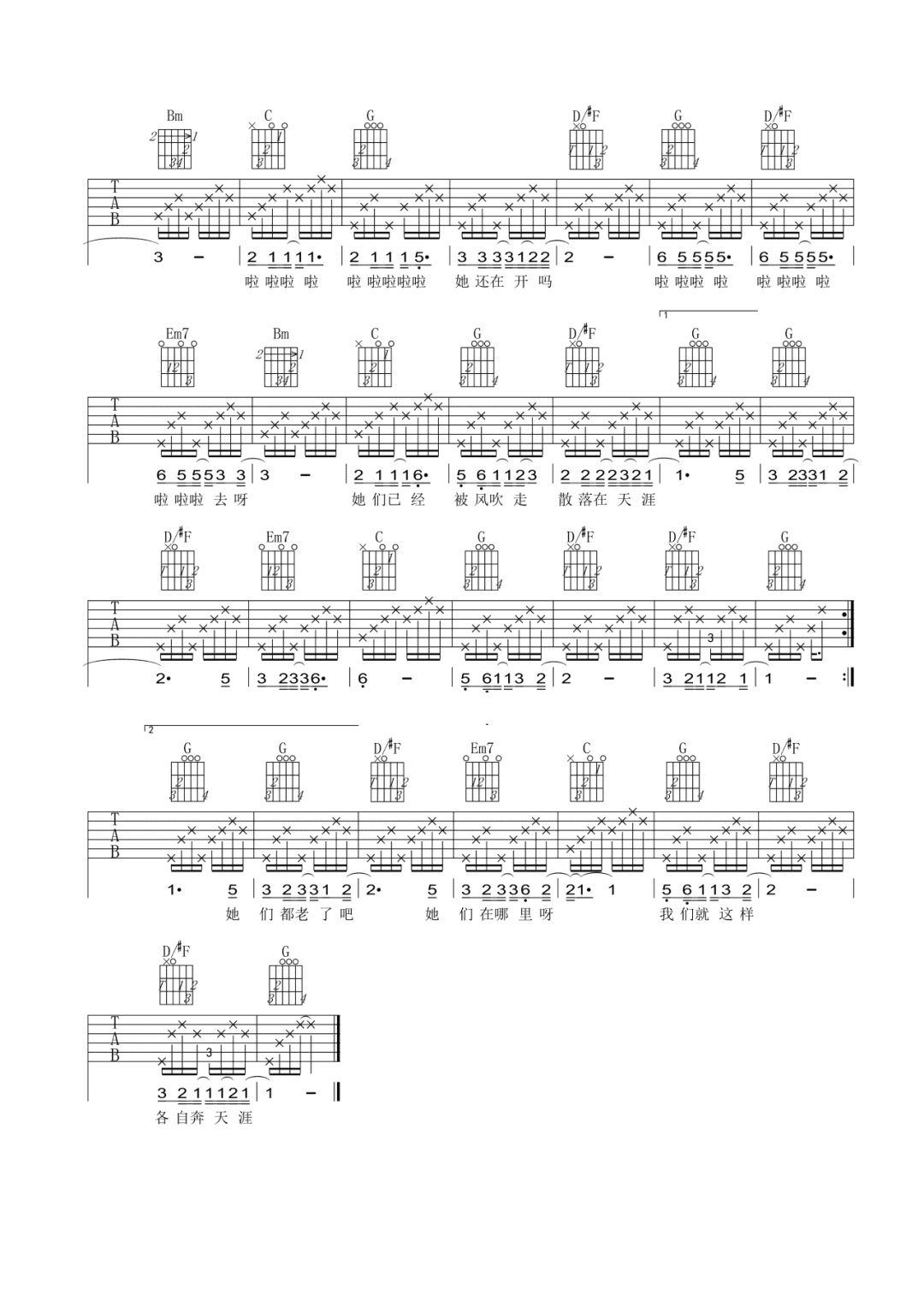 吉他谱外面的世界_外面世界吉他谱原版_外面的世界吉他谱