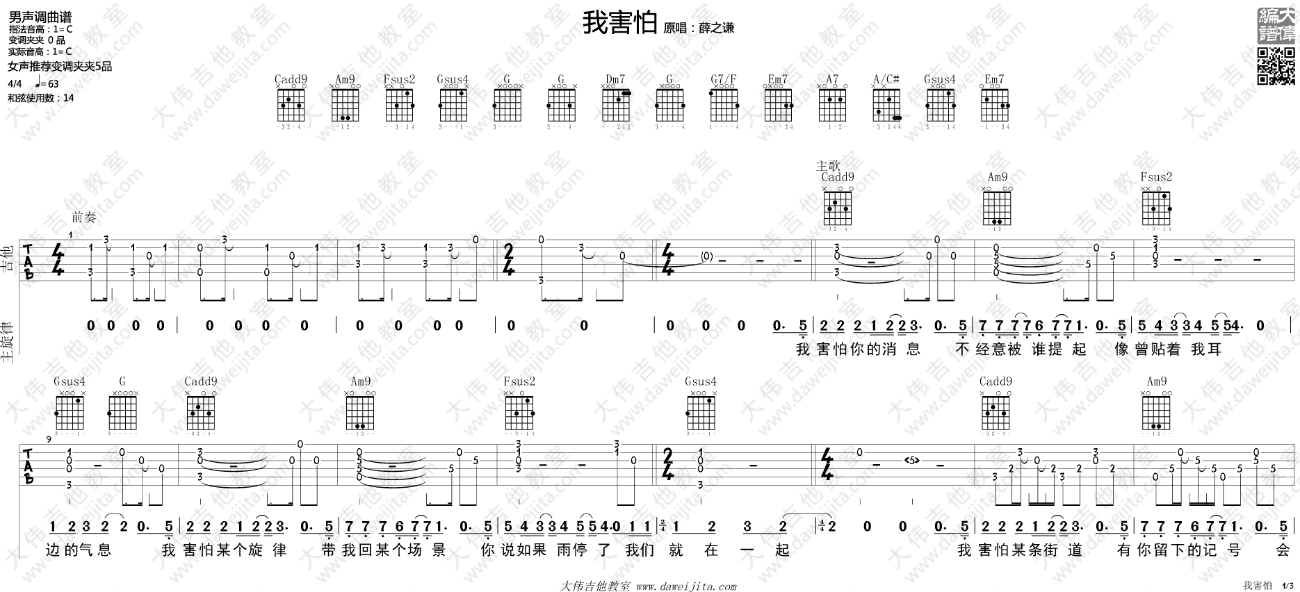 我害怕吉他谱-1