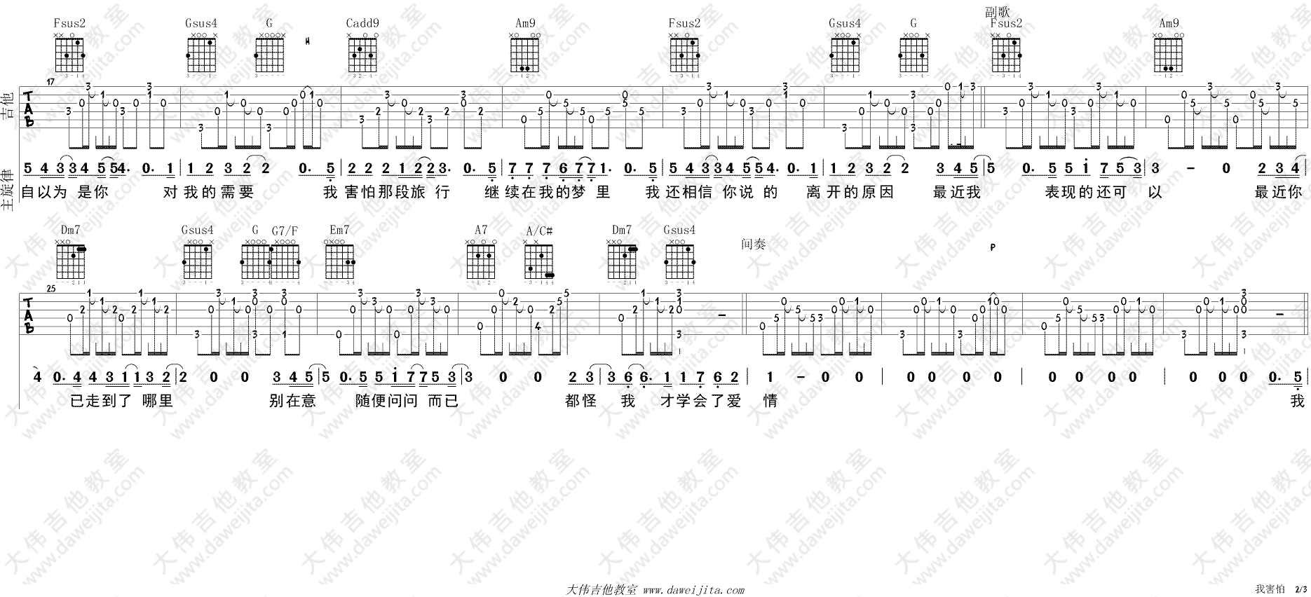 我害怕吉他谱-2