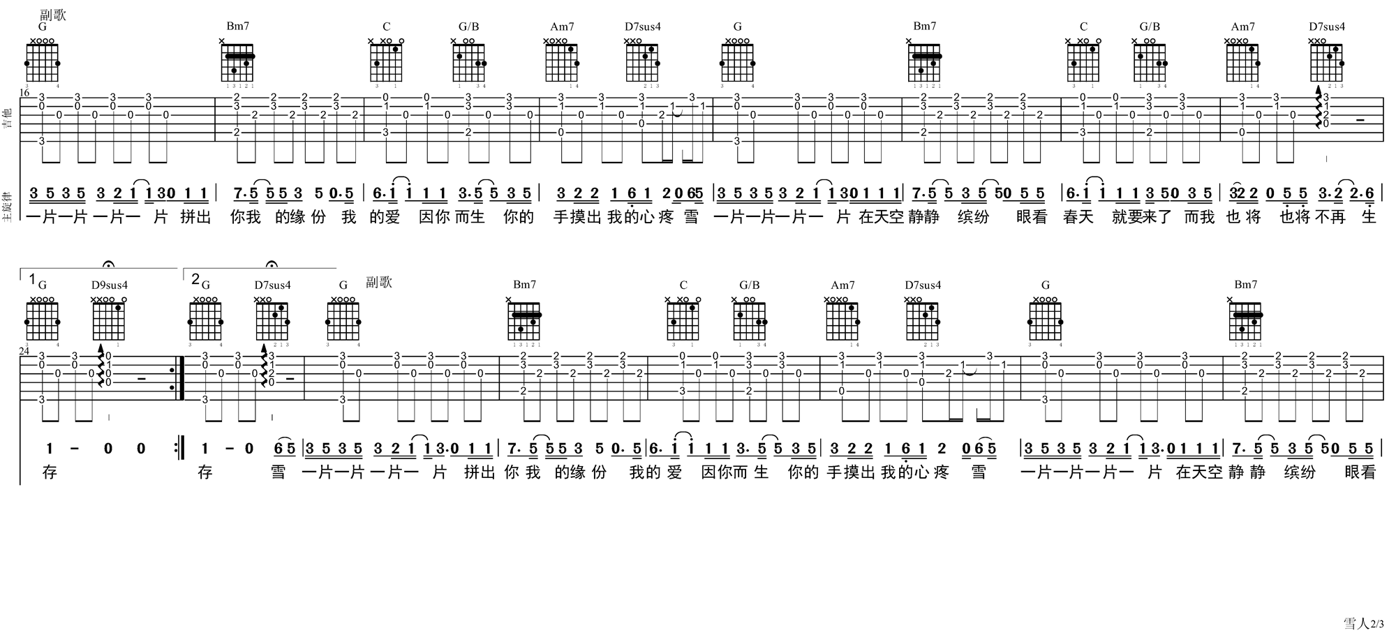 雪人吉他谱-2