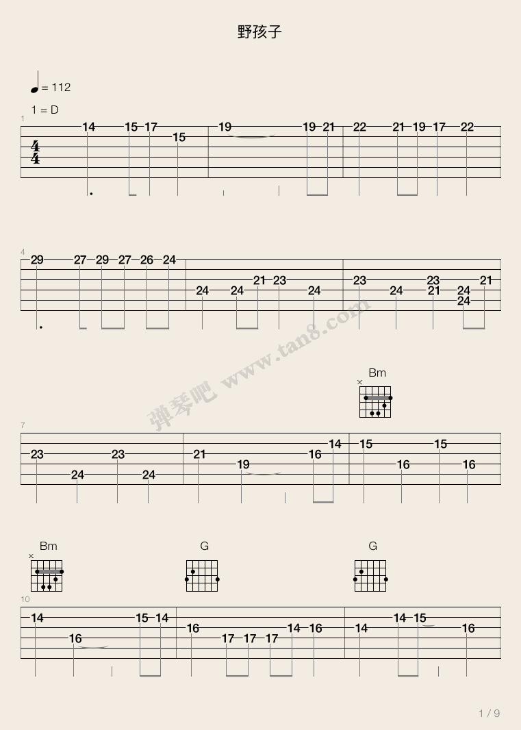 野孩子吉他谱-1