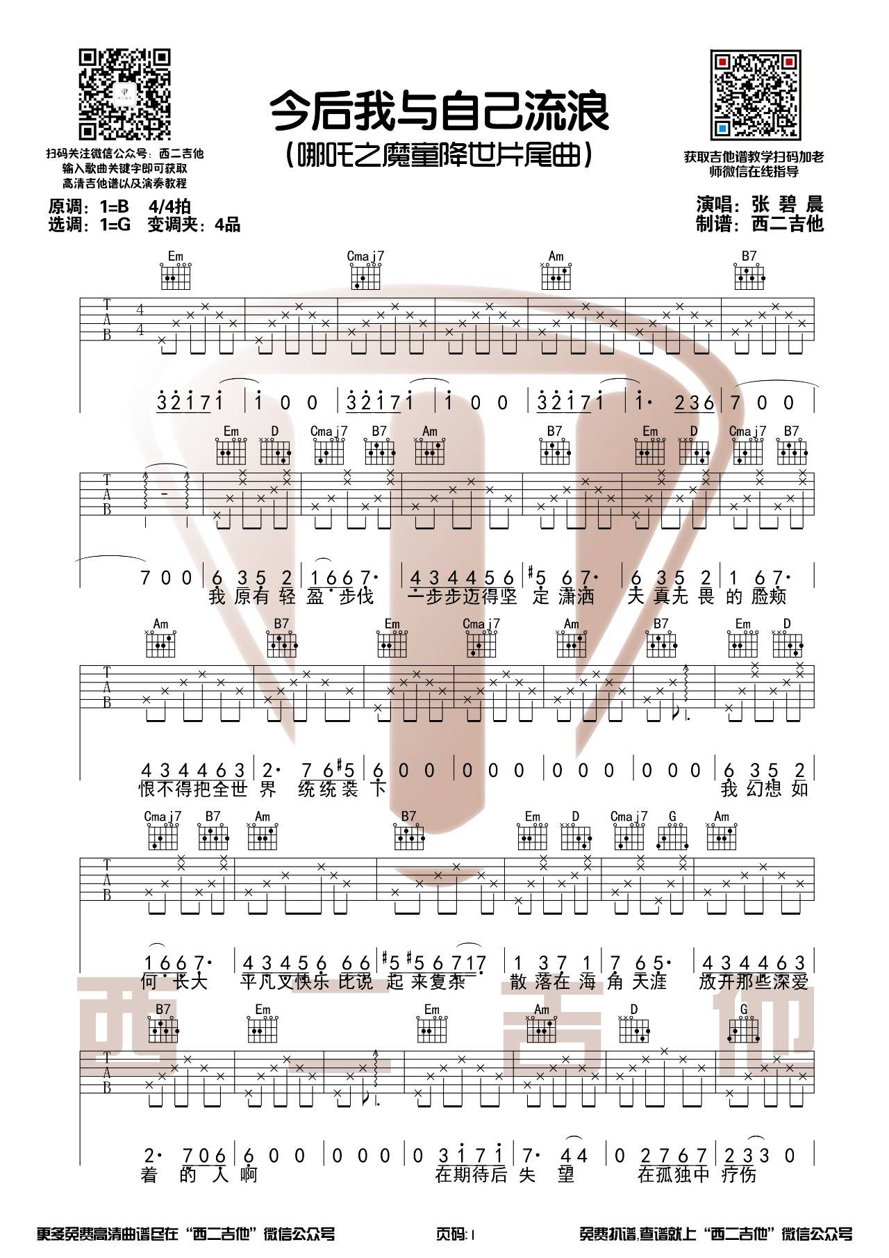 今后我与自己流浪吉他谱-1