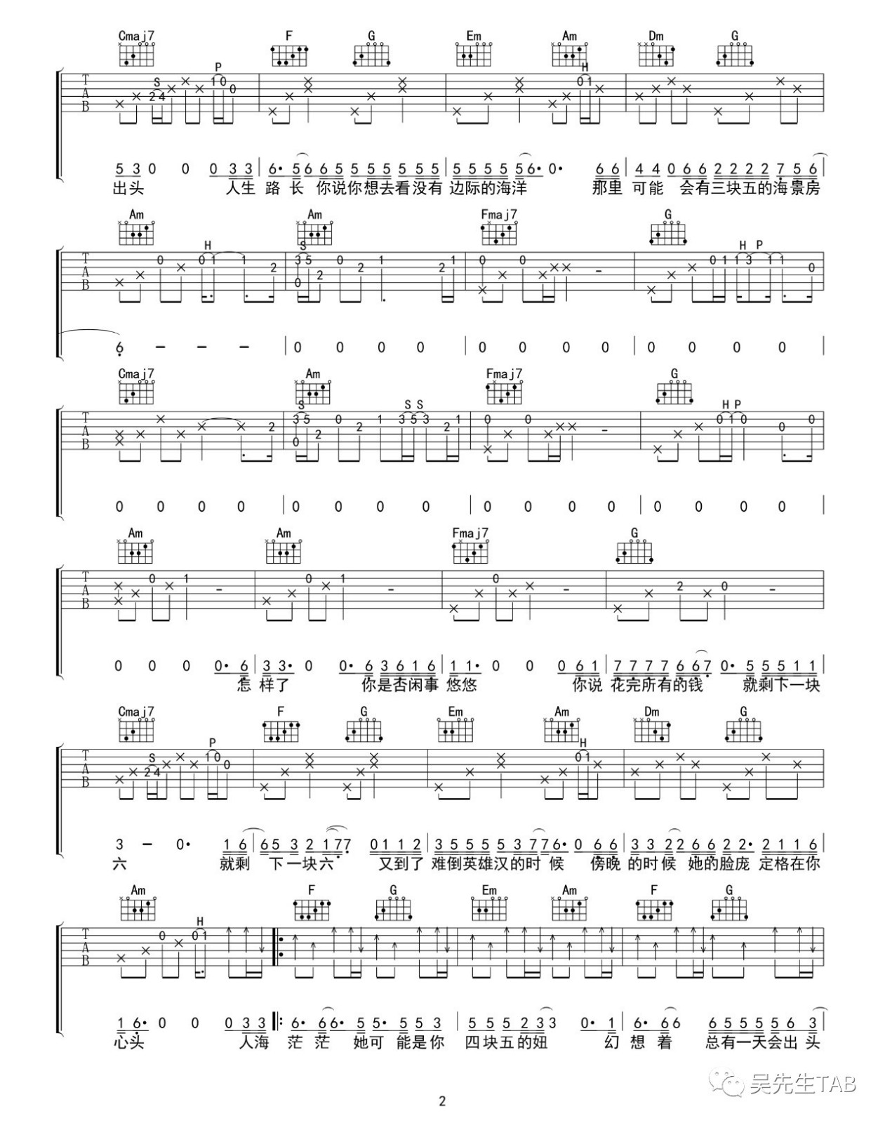 四块五吉他谱-2