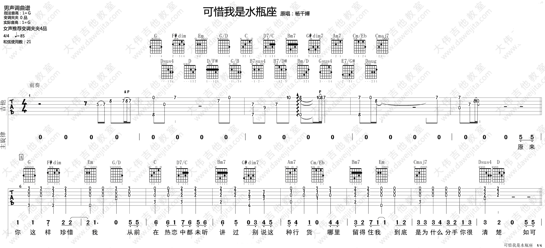 可惜我是水瓶座吉他谱-1