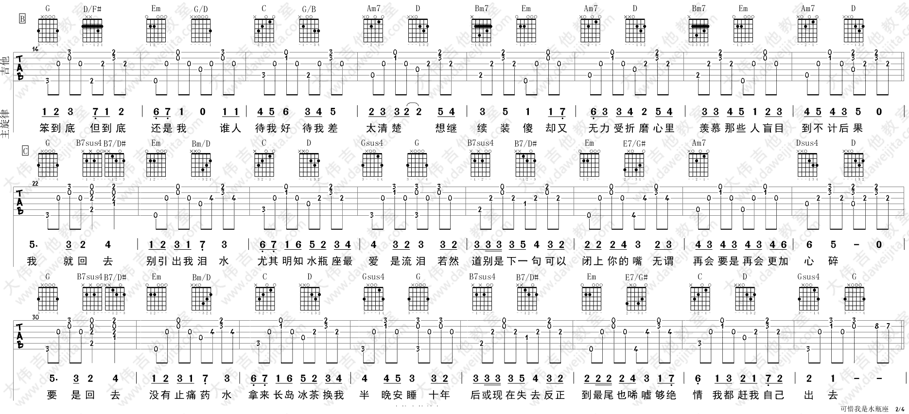 可惜我是水瓶座吉他谱-2