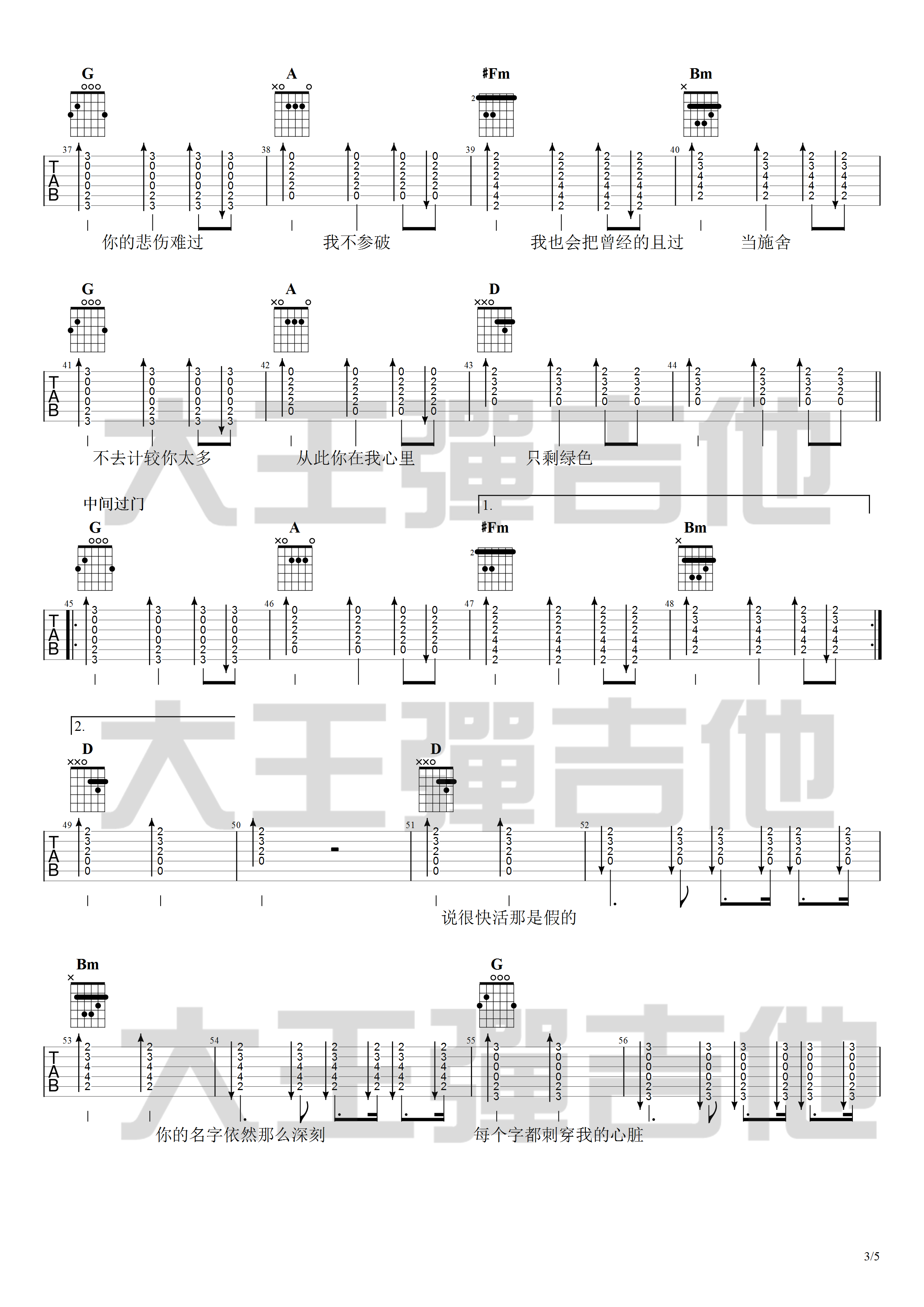 绿色吉他谱-3