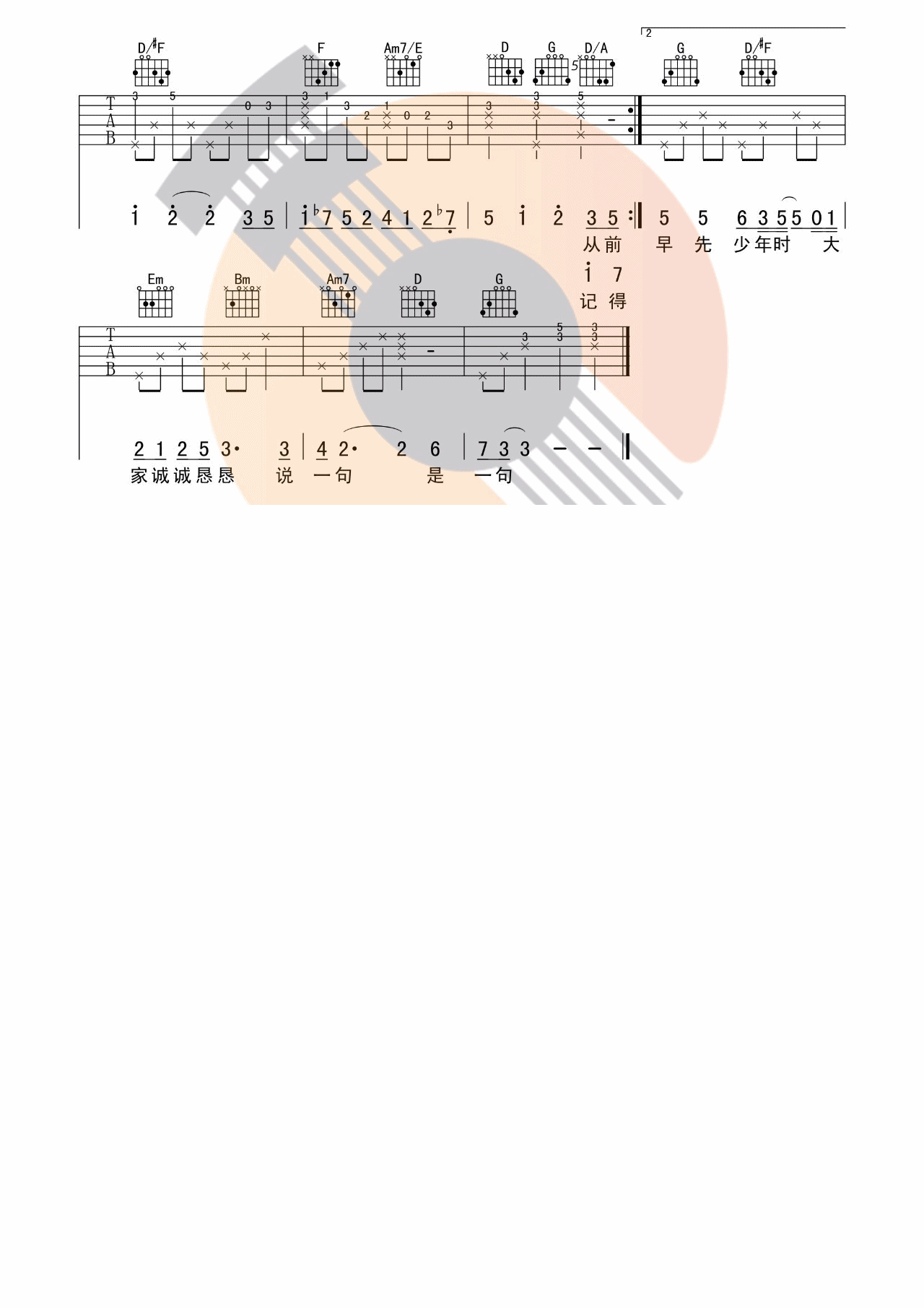 从前慢吉他谱-2