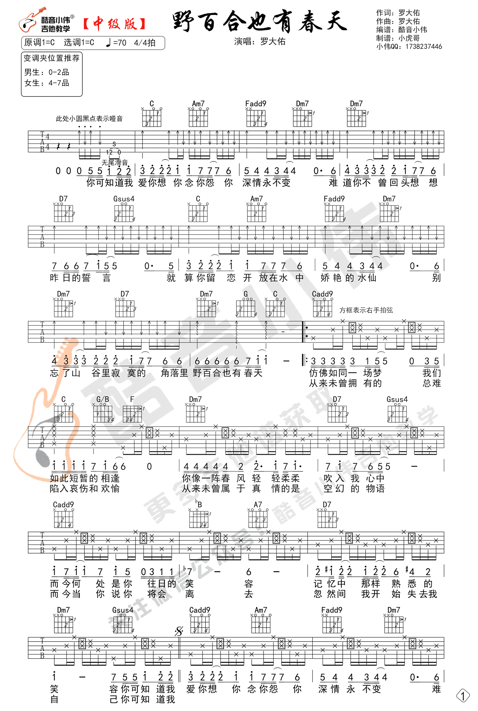 野百合也有春天吉他谱-1