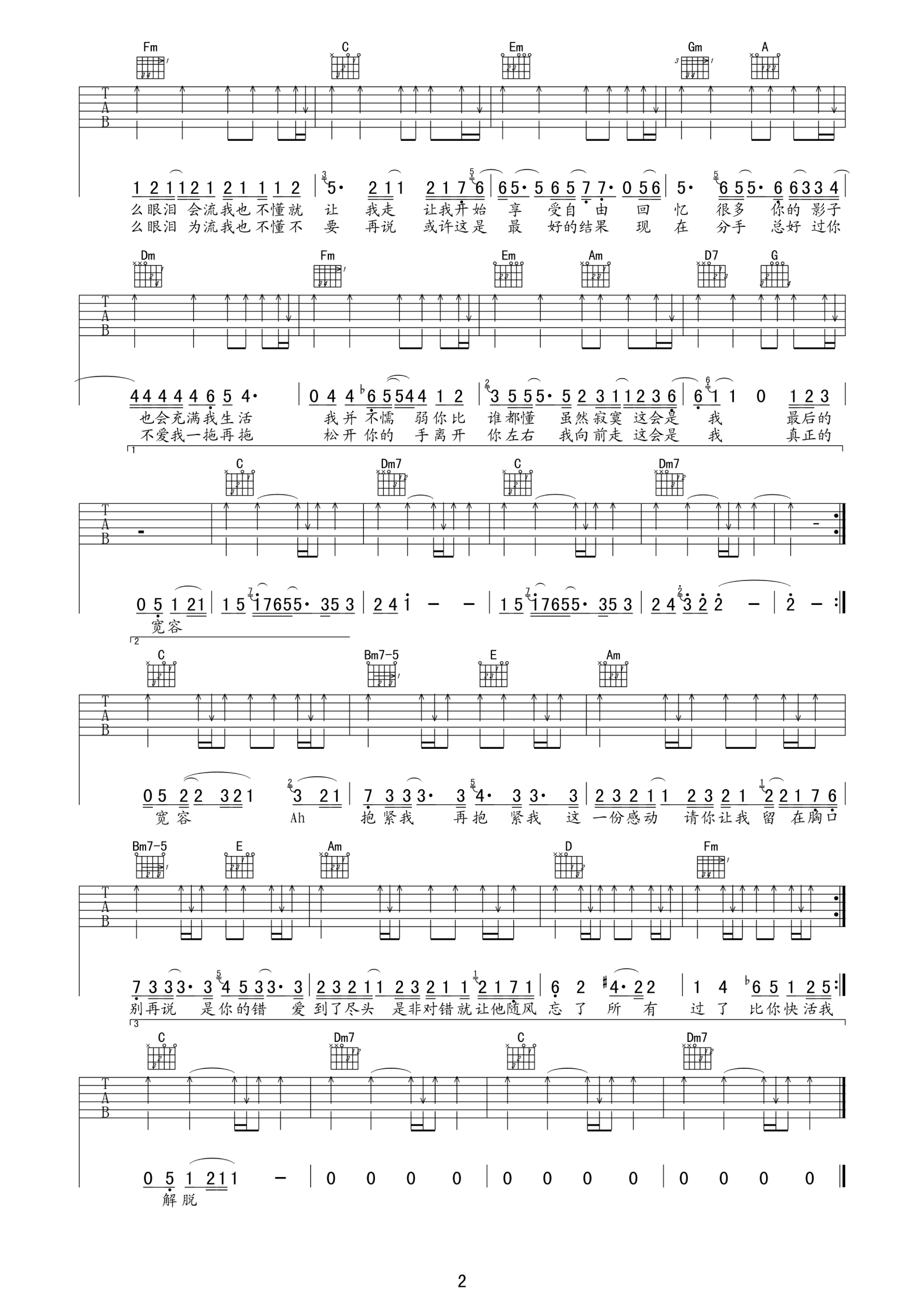 我不难过吉他谱-2