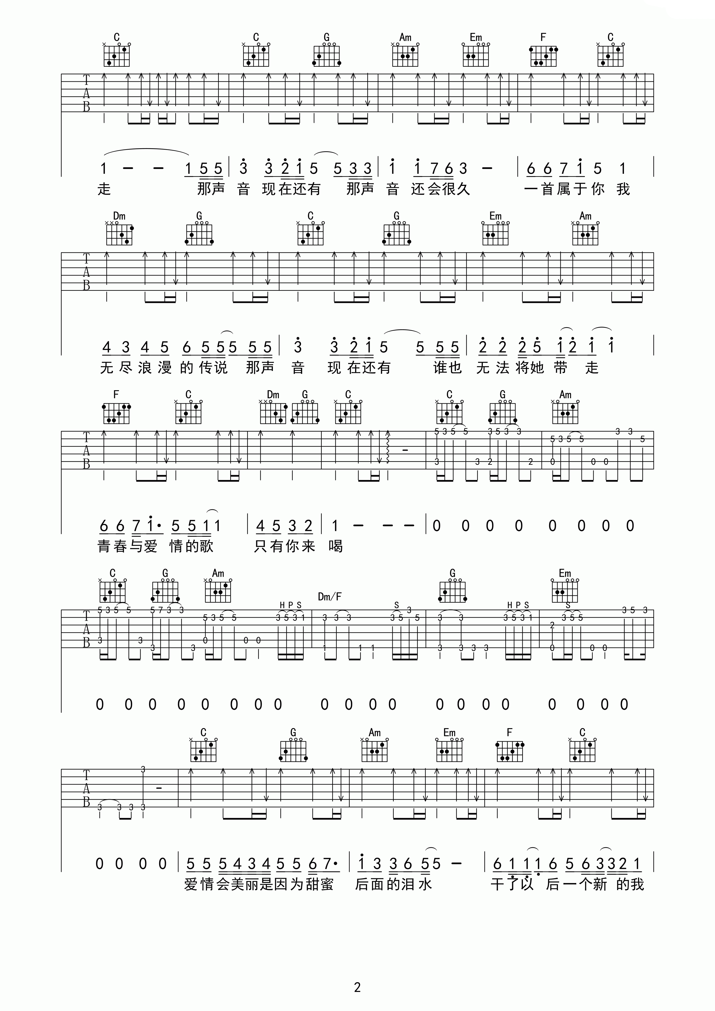 青春与爱情吉他谱-2