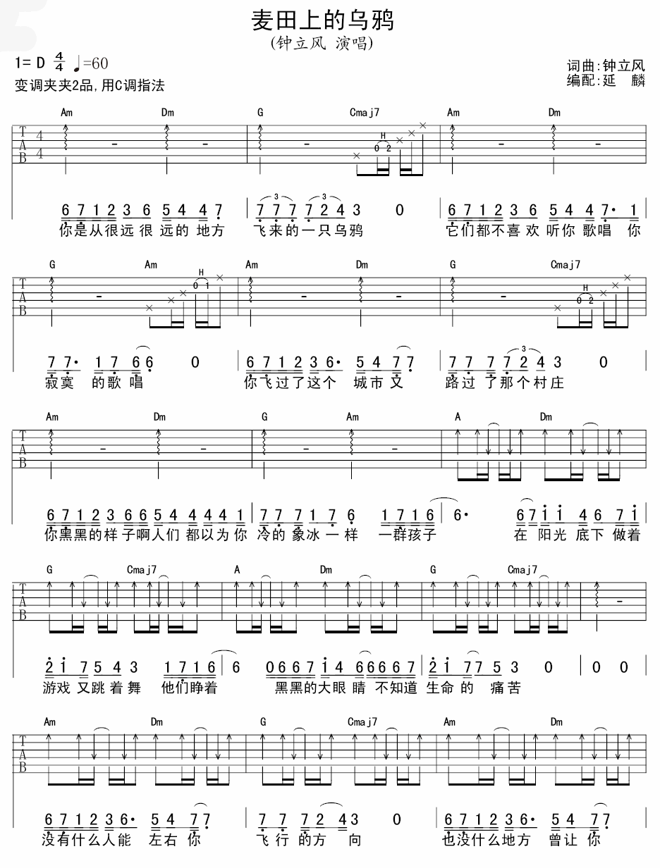 麦田上的乌鸦吉他谱-1