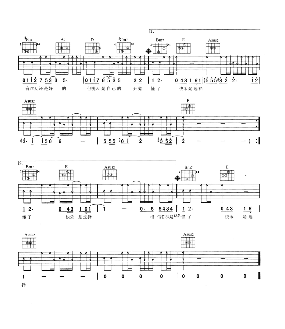 开始懂了吉他谱-2