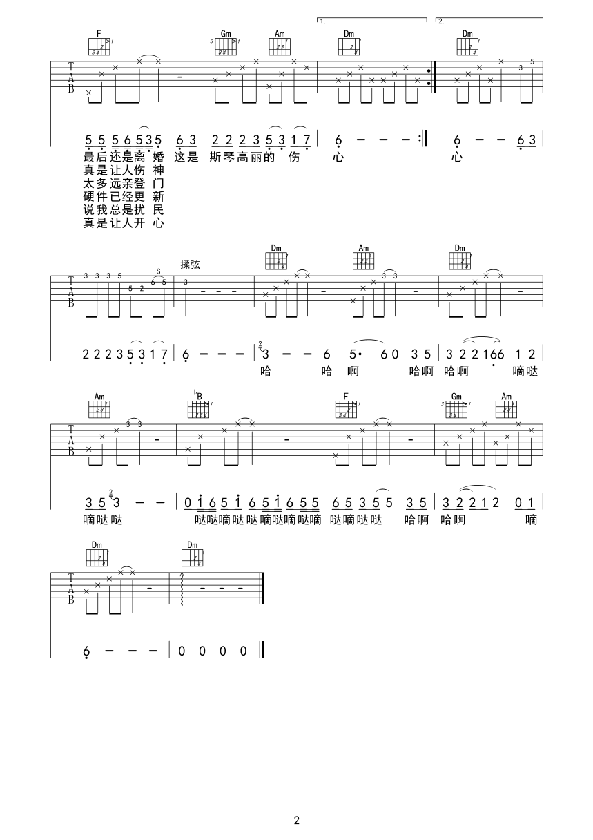 斯琴高丽的伤心吉他谱-2