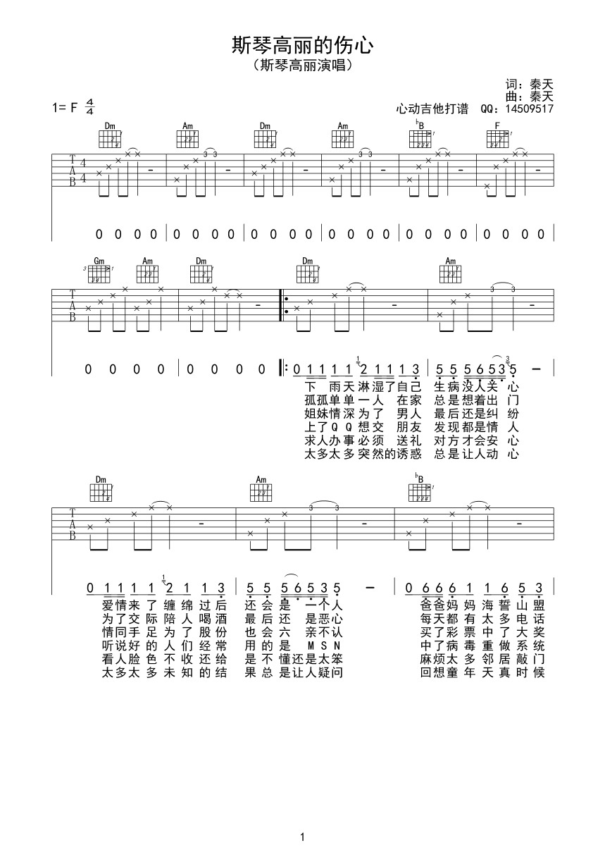 斯琴高丽的伤心吉他谱-1