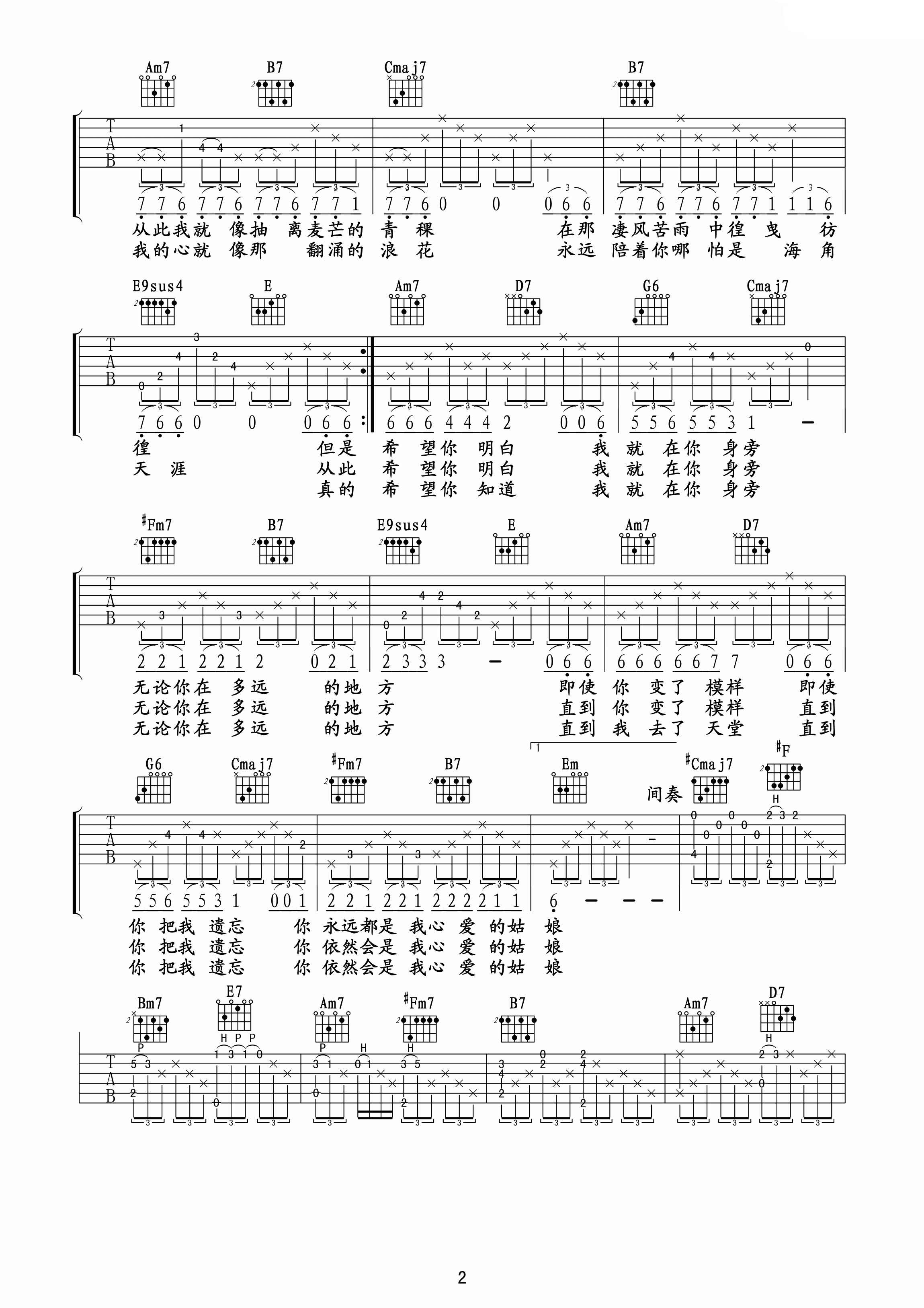 你是我心爱的姑娘吉他谱-2