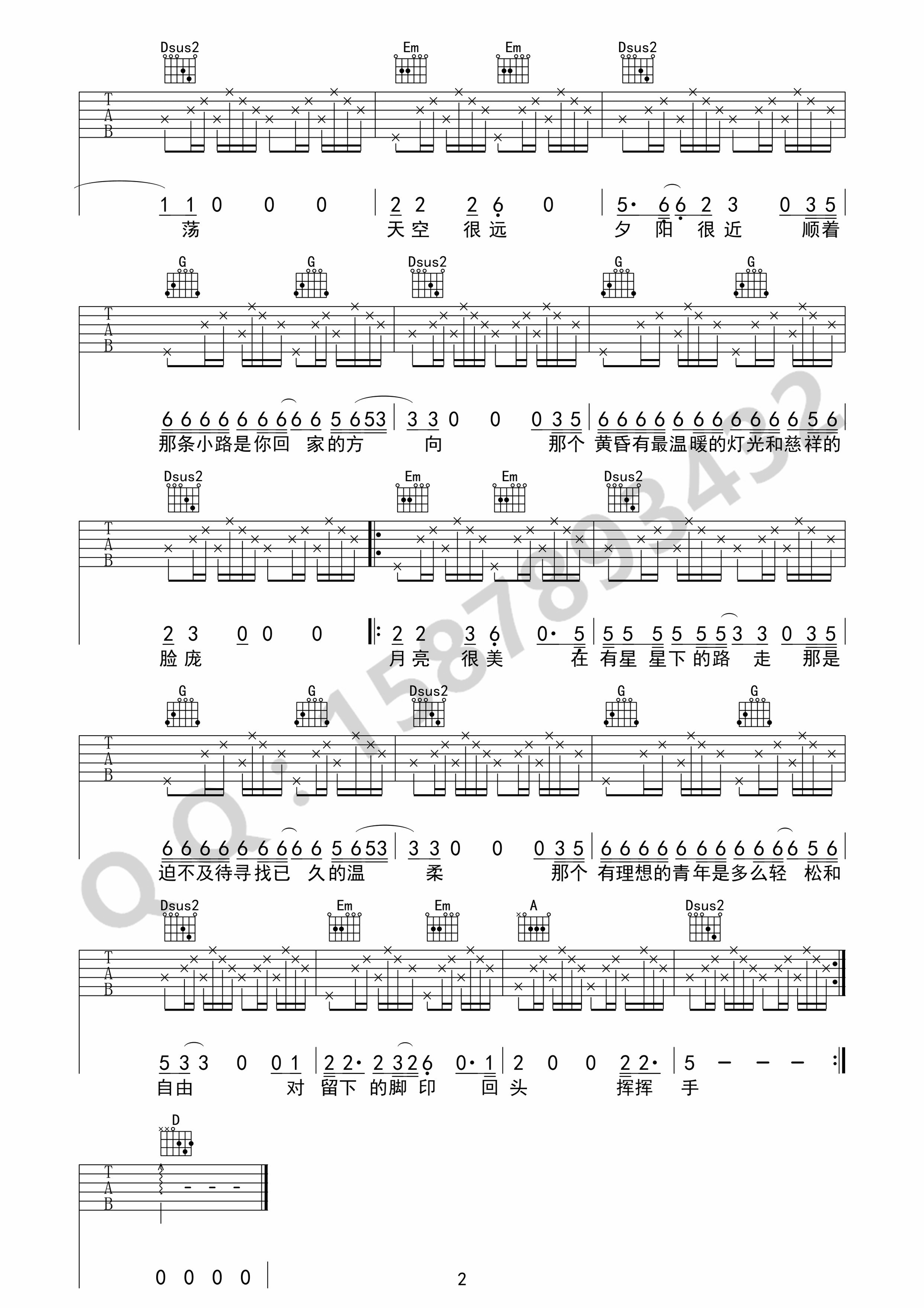 背影吉他谱-2