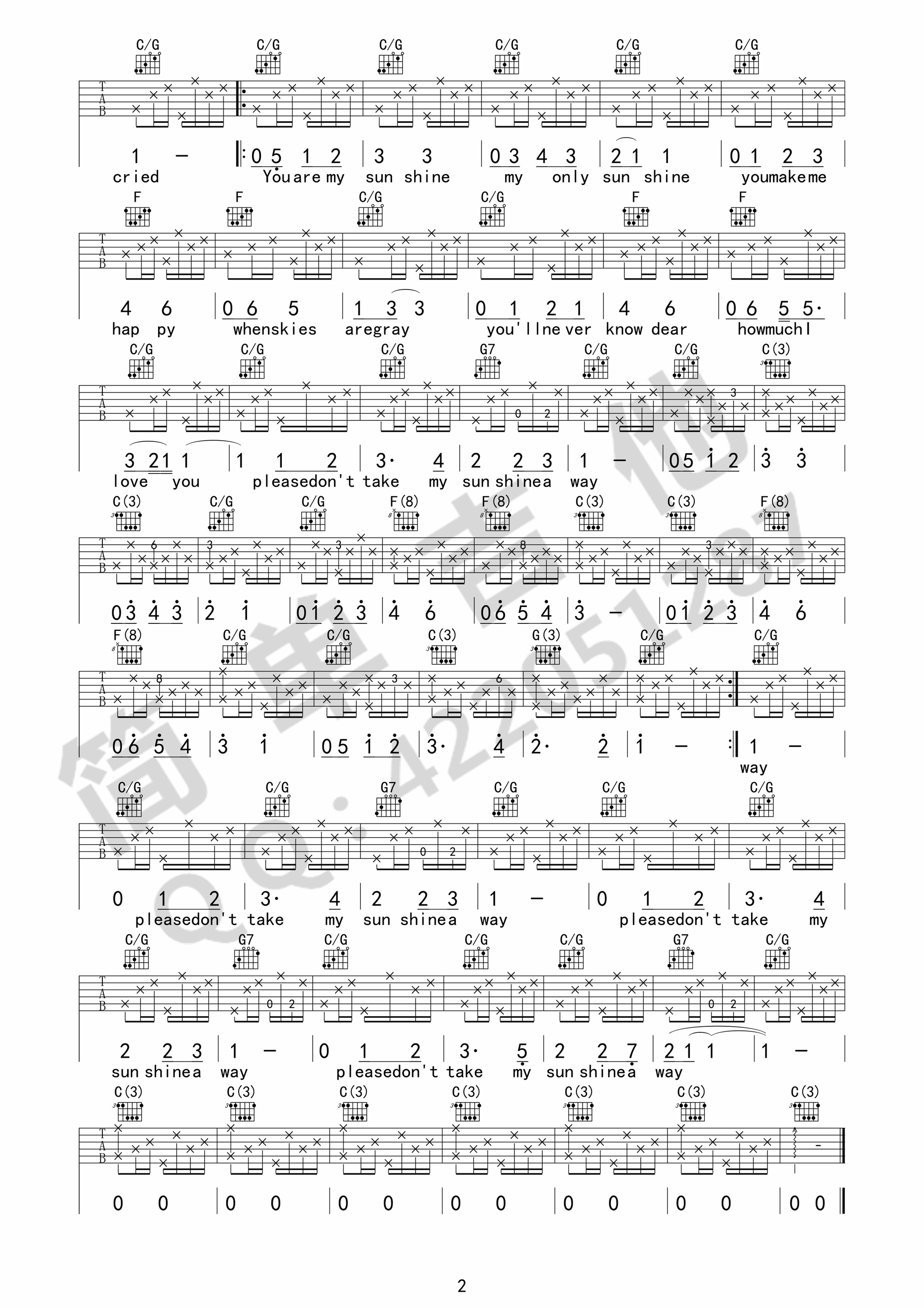 You are my sunshine吉他谱-2