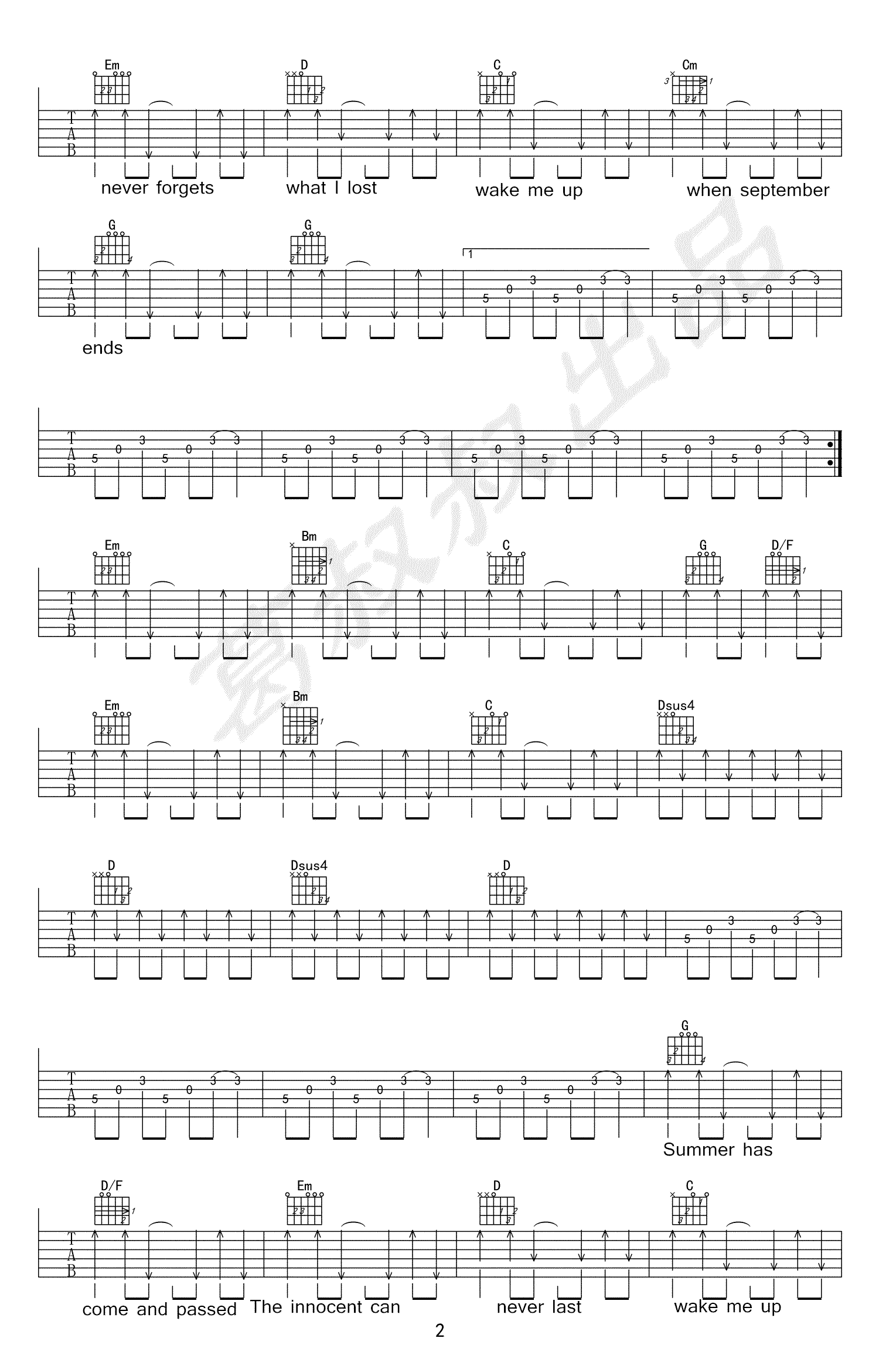 Wake me up when september ends吉他谱-2