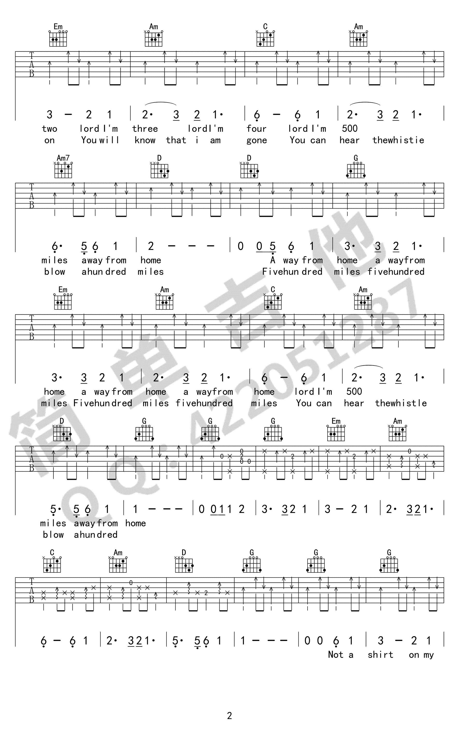 离家五百里吉他谱-2