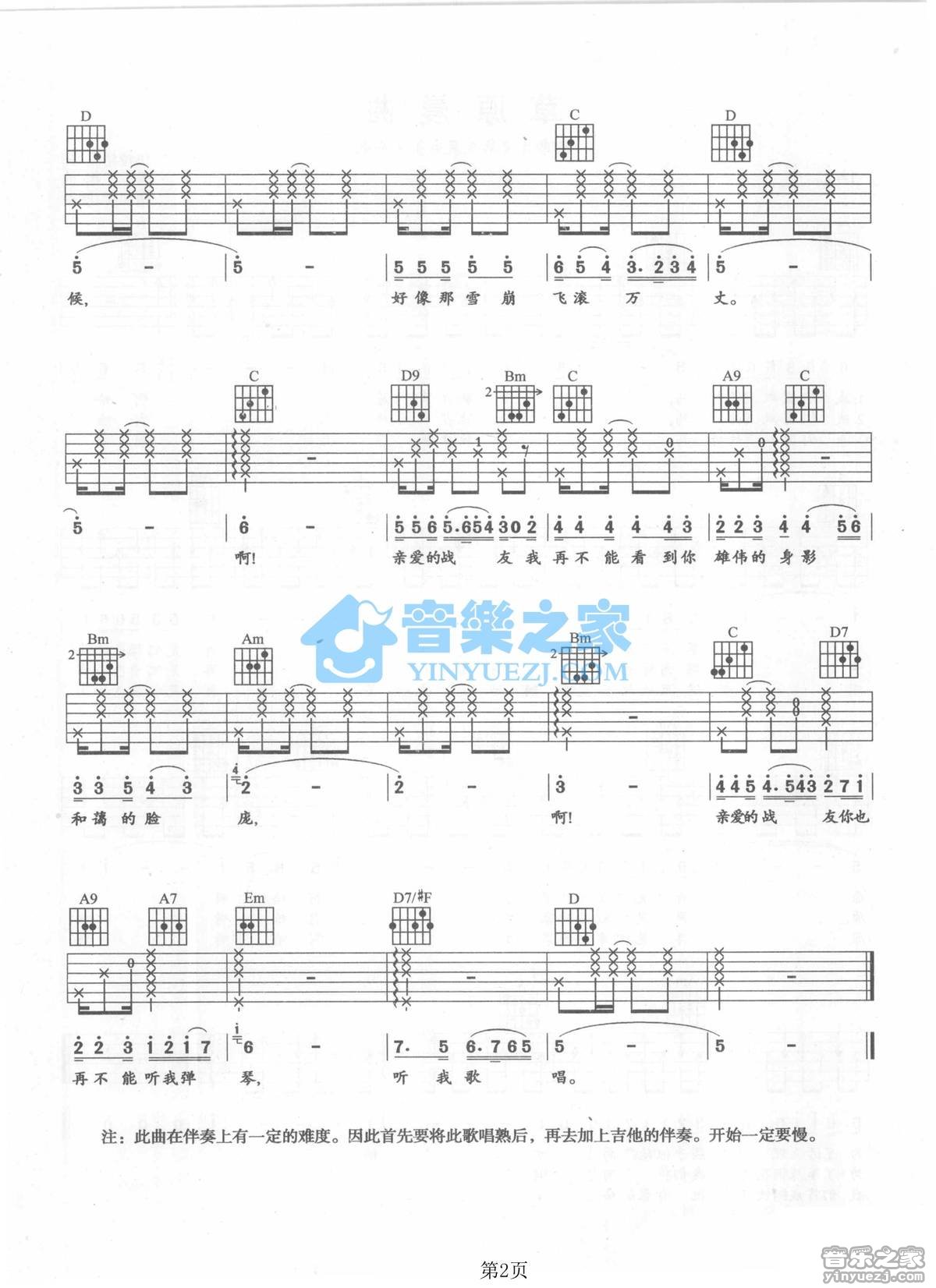 怀念战友吉他谱-2