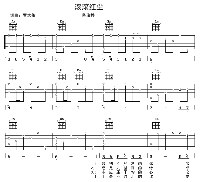 滚滚红尘吉他谱-1