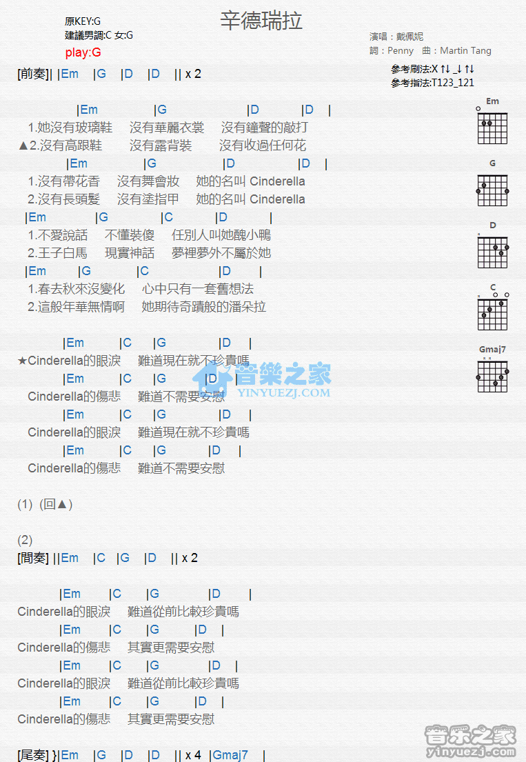 辛德瑞拉吉他谱-1