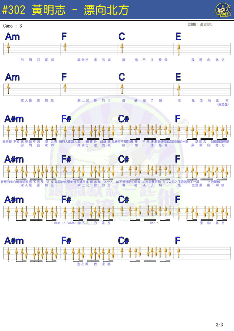 飘向北方吉他谱-3