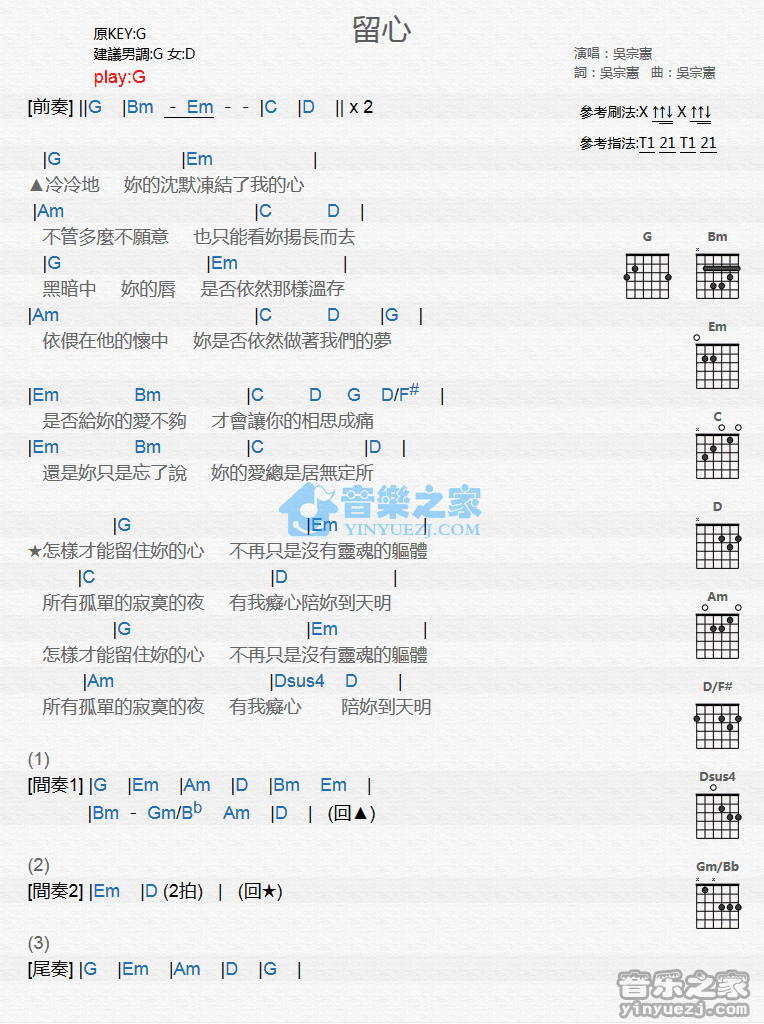 留心吉他谱-1