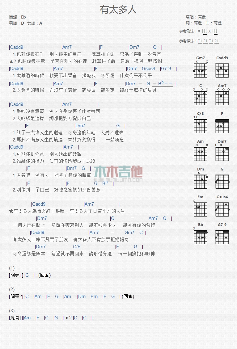 有太多人吉他谱-1