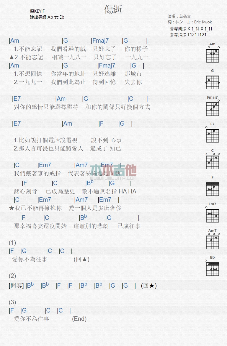 伤逝吉他谱-1