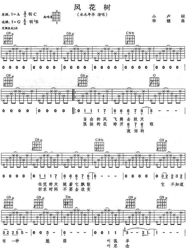 风花树吉他谱-1