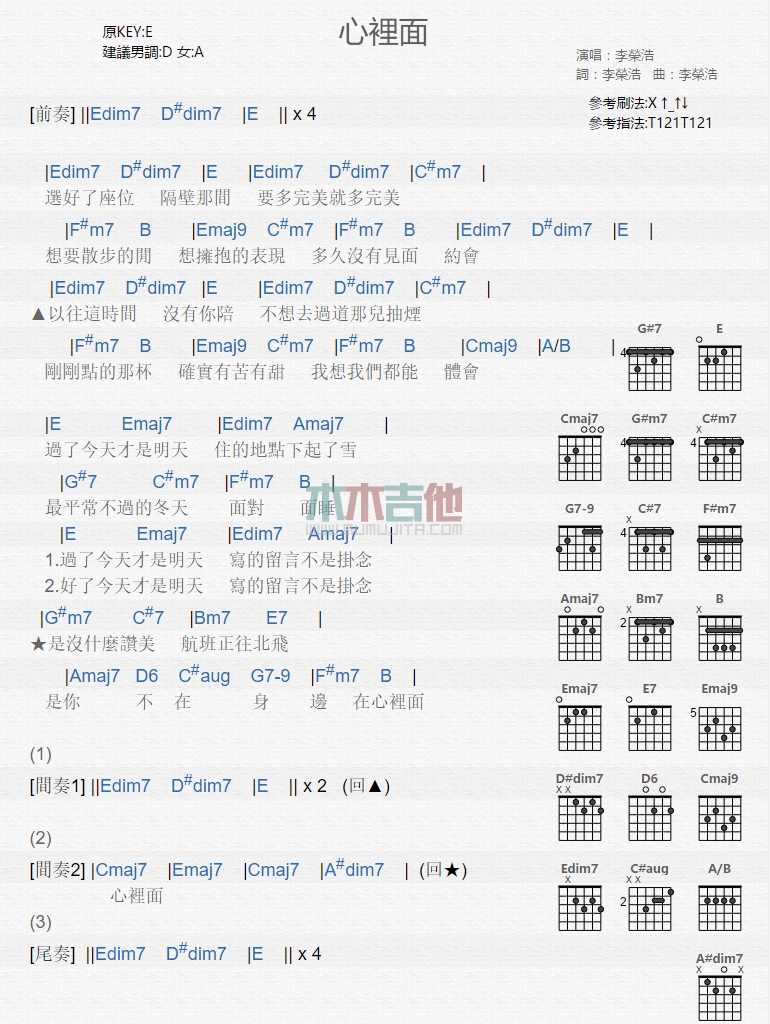 心里面吉他谱-1